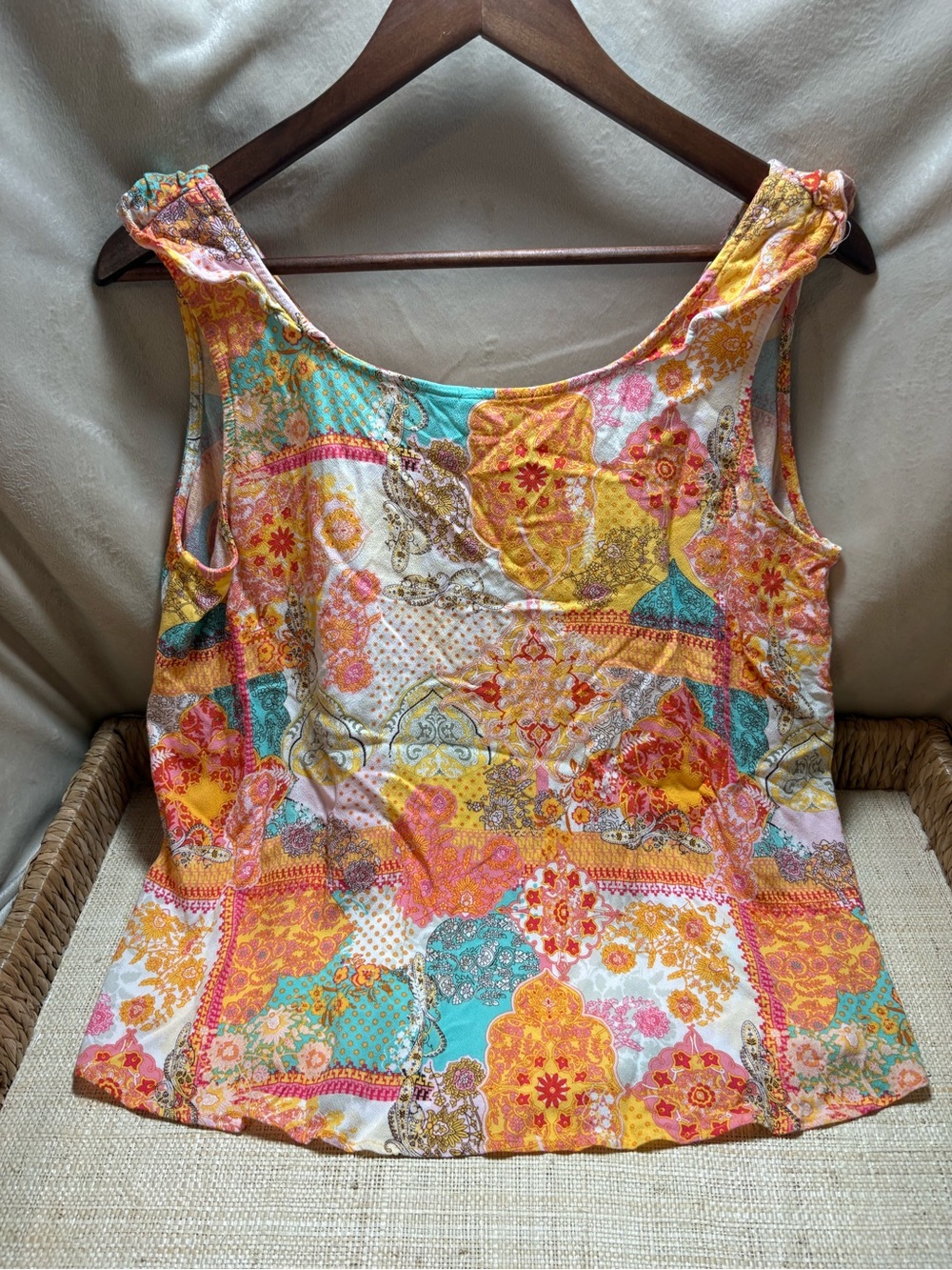 Cato Multi-Color Patchwork Tie-Front Ruffle Camisole - Picture 2 of 4